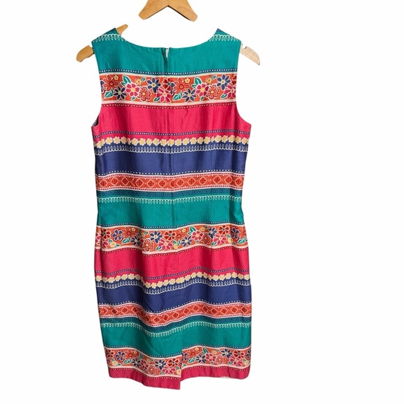 Vtg Talbots Womens Size 10 Y2K Floral Stripe Shift Dress Retro Coastal - Picture 5 of 12